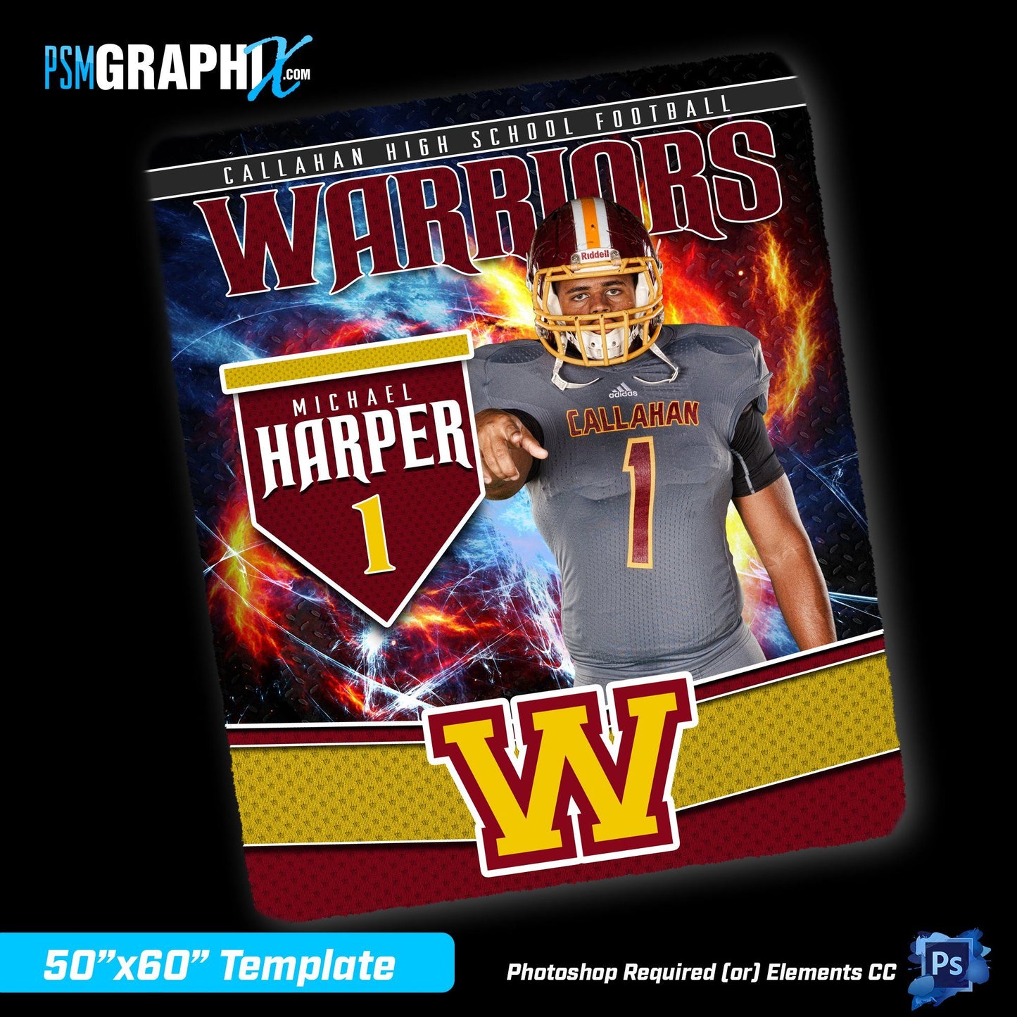 V3 - Fire & Ice - 50"x60" Blanket Template-Photoshop Template - PSMGraphix