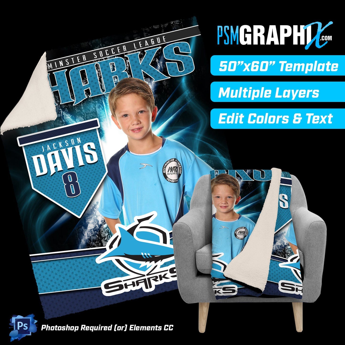 V3 - Light Rays - 50"x60" Blanket Template-Photoshop Template - PSMGraphix