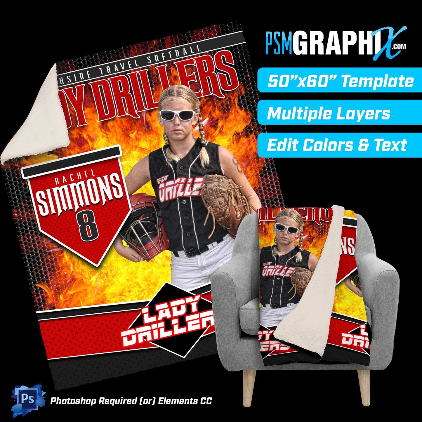 V3 - Mesh - 50"x60" Blanket Template-Photoshop Template - PSMGraphix