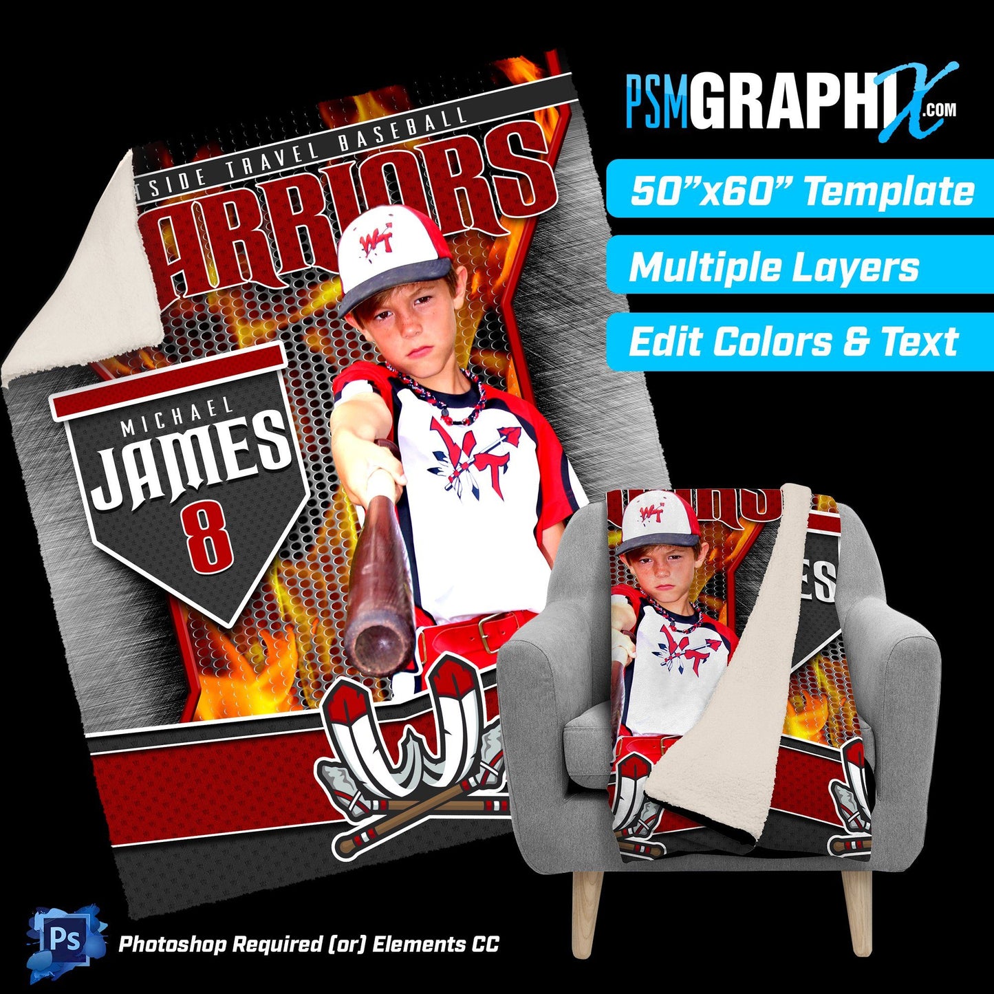 V4 - Bracket - 50"x60" Blanket Template-Photoshop Template - PSMGraphix
