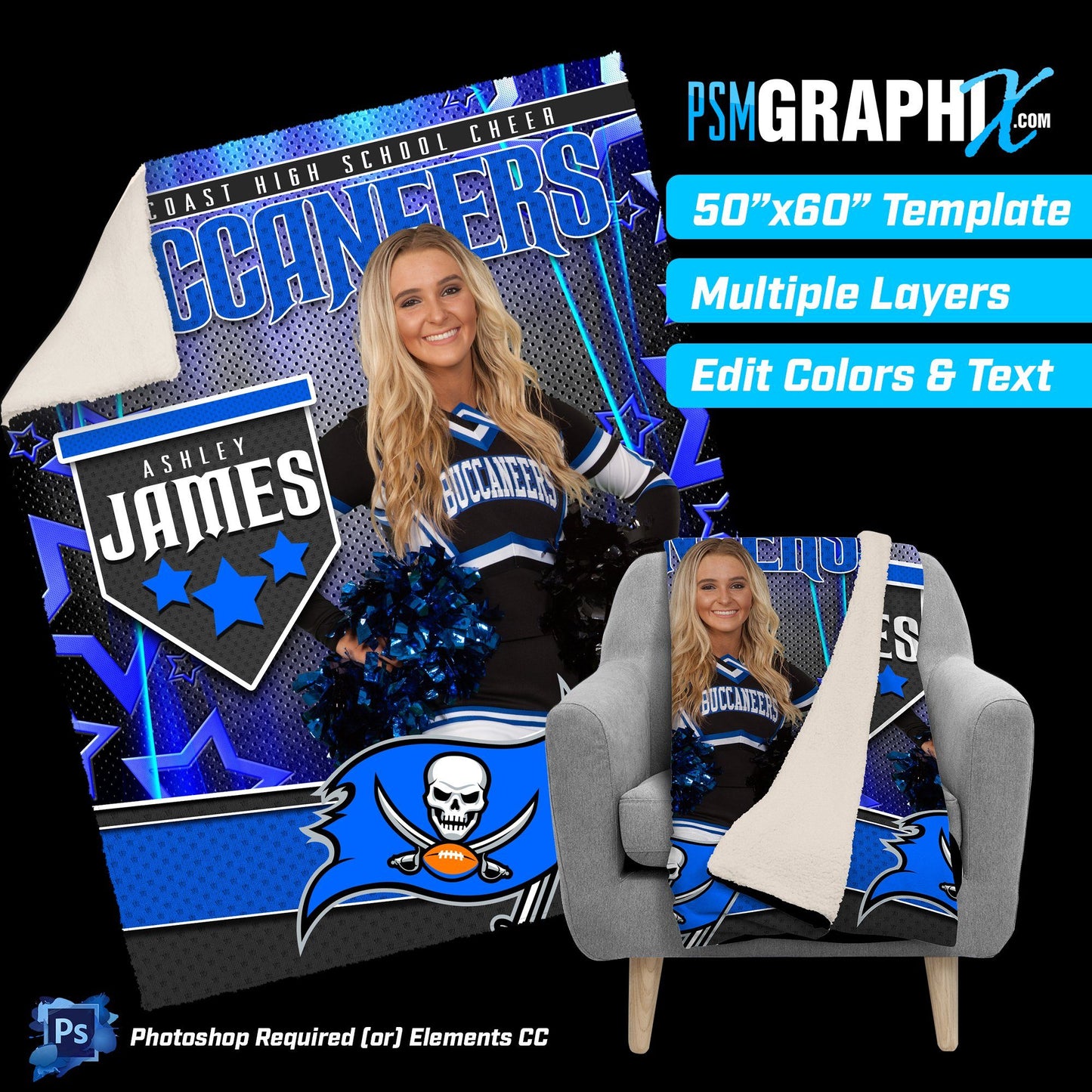 V4 - Metal Starz - 50"x60" Blanket Template-Photoshop Template - PSMGraphix