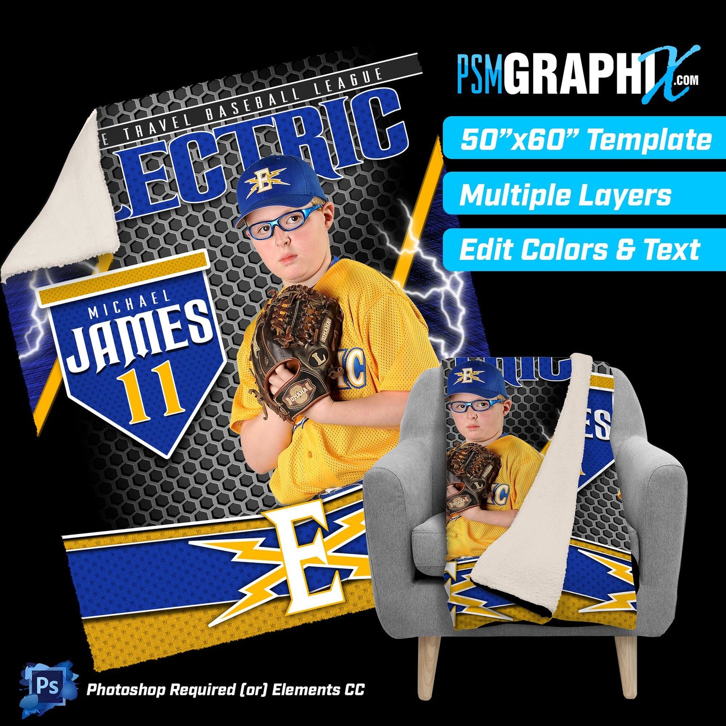 V4 - Metaletric - 50"x60" Blanket Template-Photoshop Template - PSMGraphix