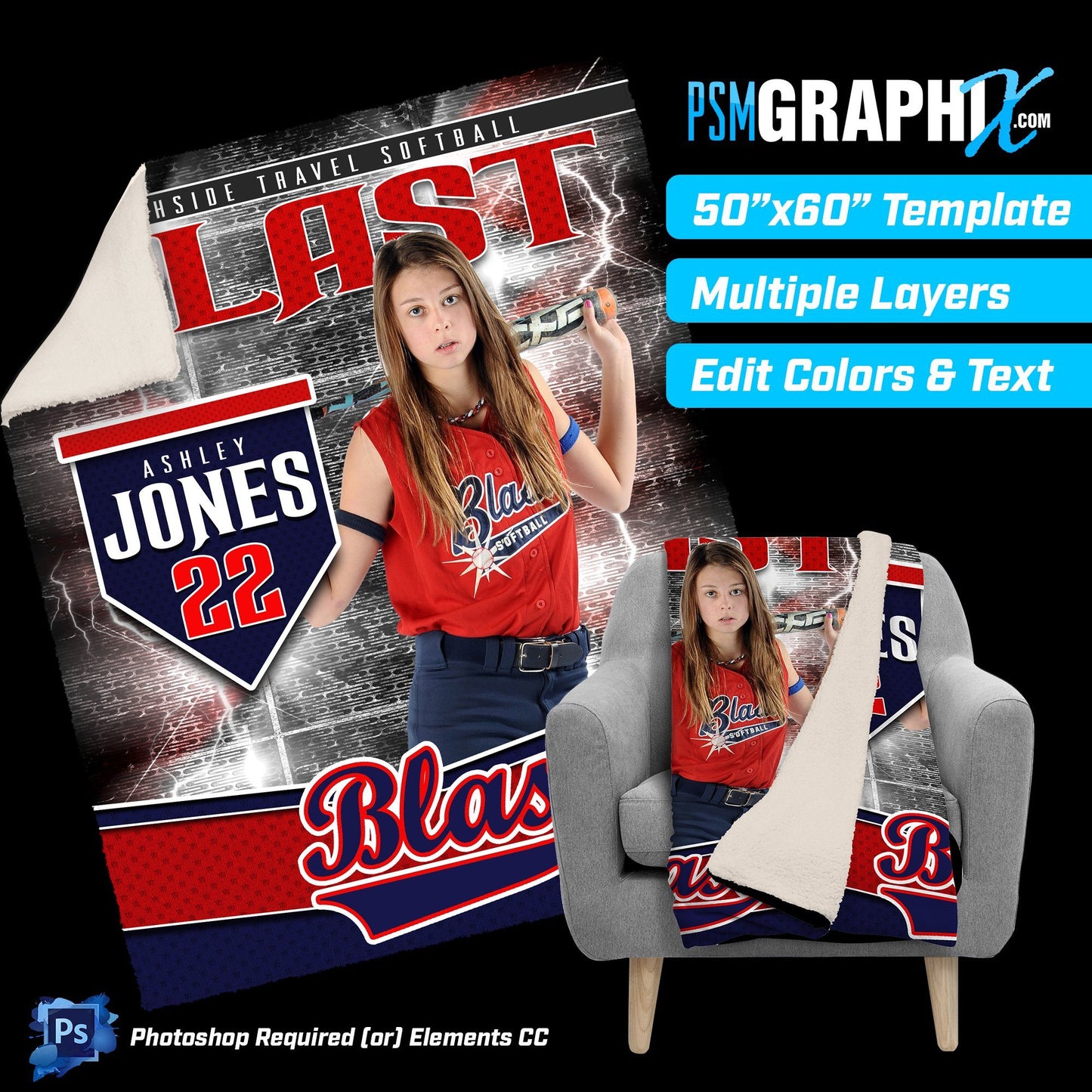 V5 - Spark - 50"x60" Blanket Template-Photoshop Template - PSMGraphix