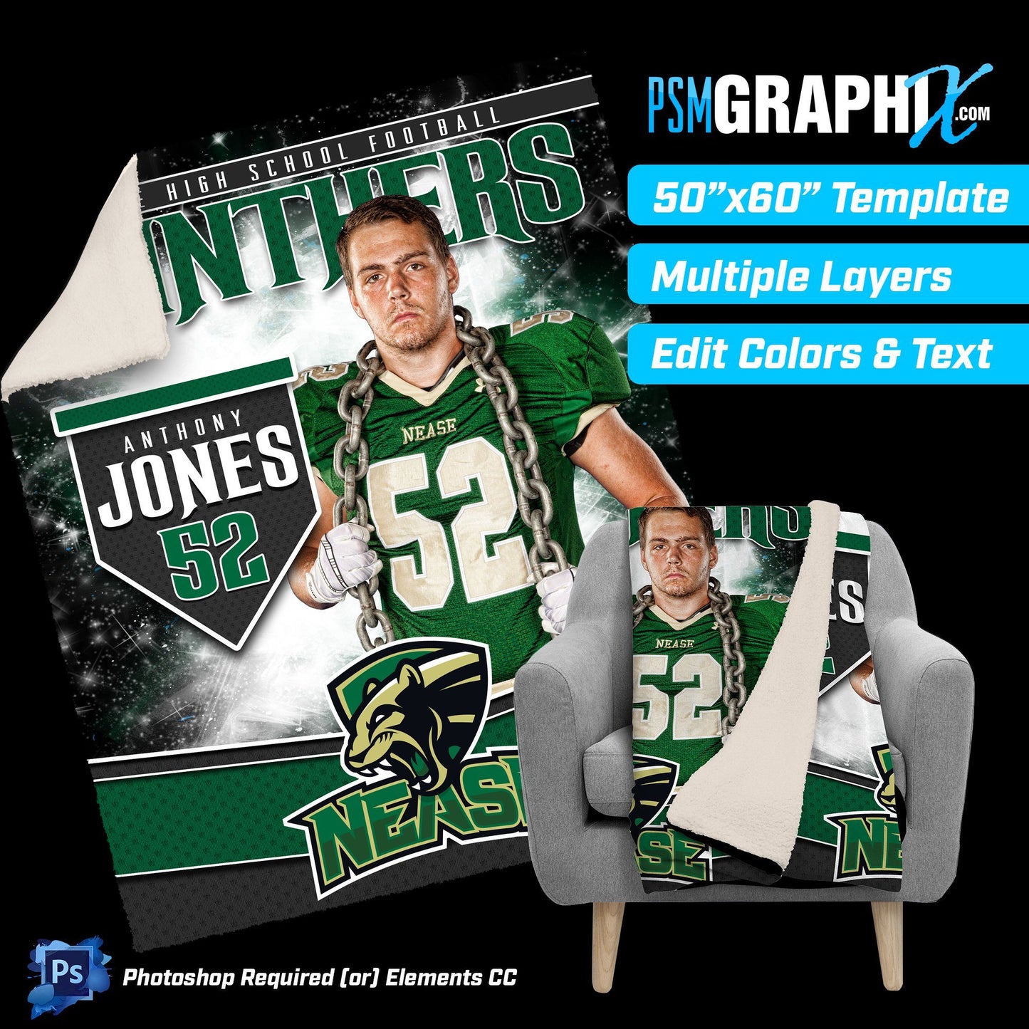 V5 - Starburst - 50"x60" Blanket Template-Photoshop Template - PSMGraphix