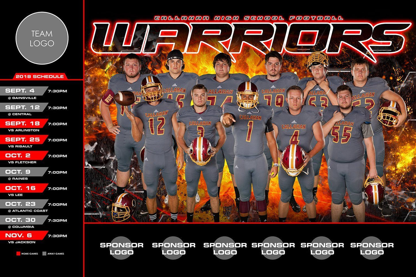 Inferno - V.3 - Game Day Season Schedule Template-Photoshop Template - Photo Solutions