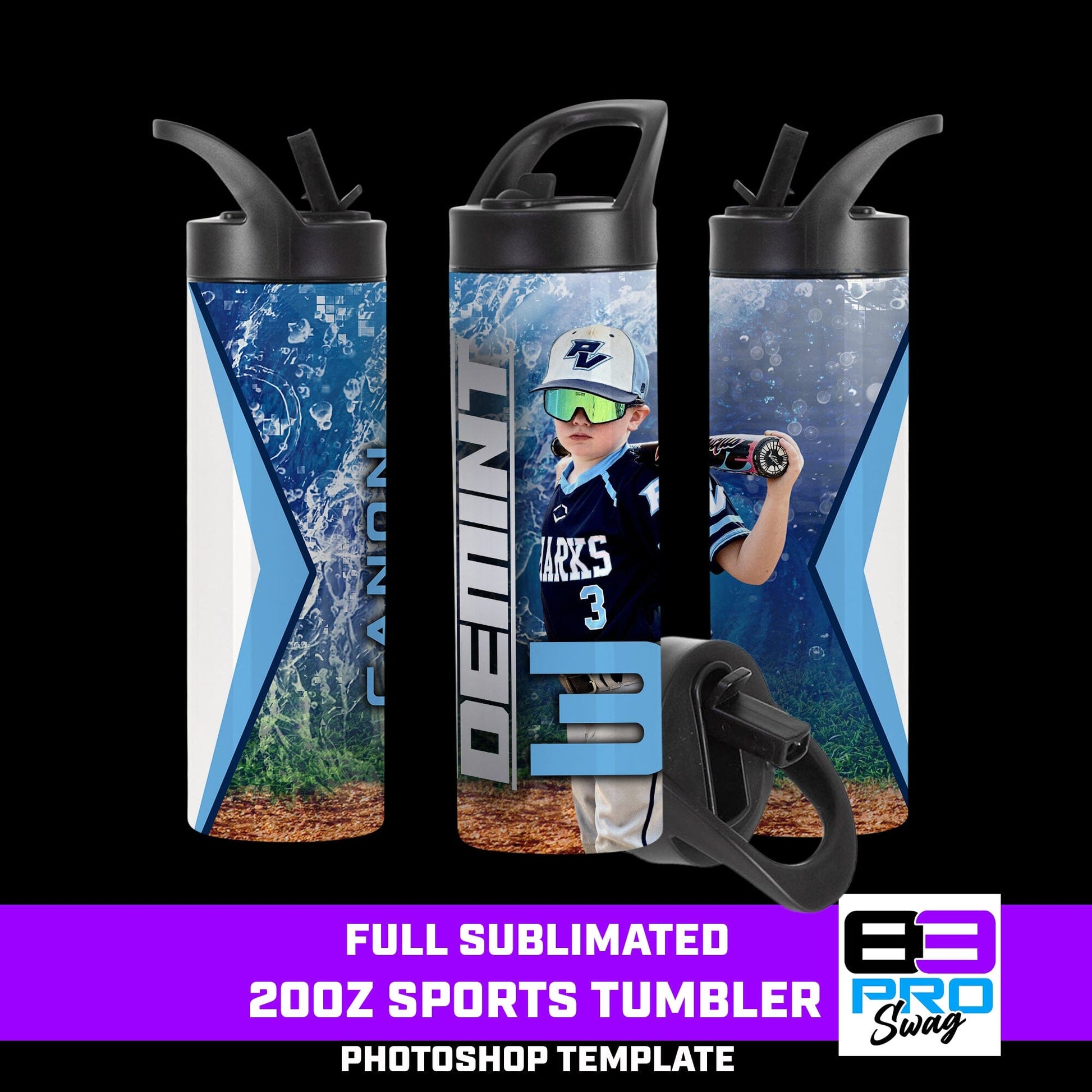 Skinny Tumbler Templates - Shark Multi-Sport-Photoshop Template - PSMGraphix