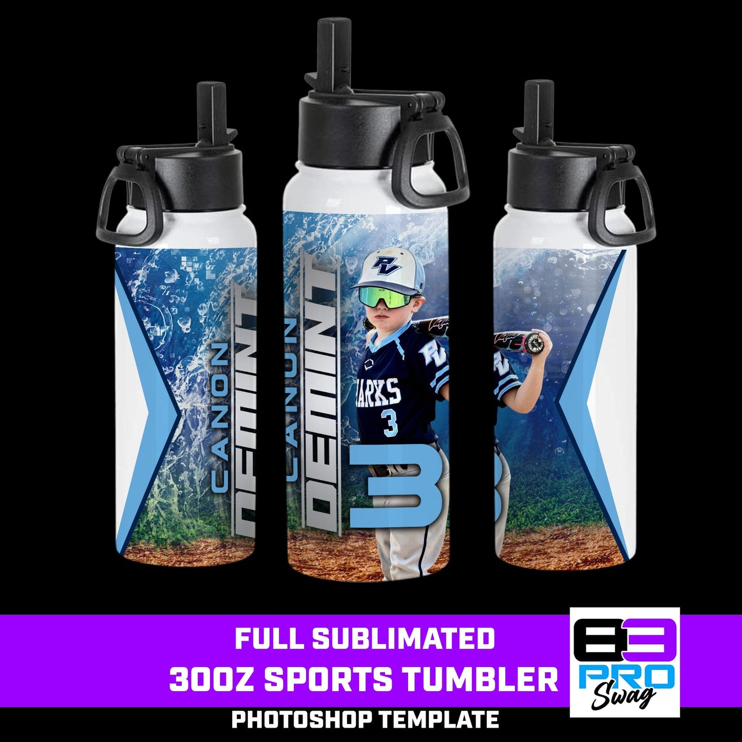 Skinny Tumbler Templates - Shark Multi-Sport-Photoshop Template - PSMGraphix