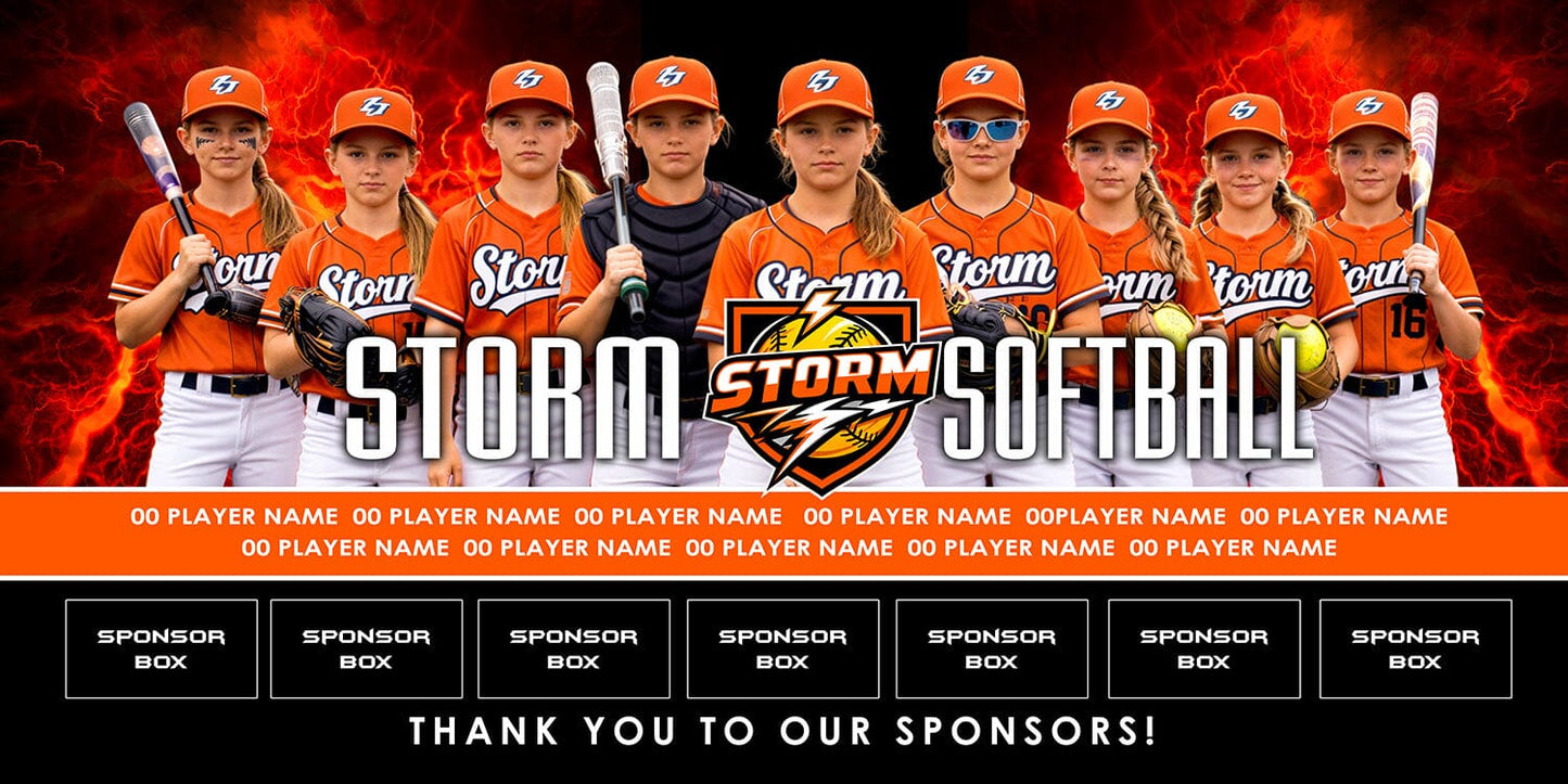 4x8 Team Banner - FIre Lightning-Photoshop Template - PSMGraphix