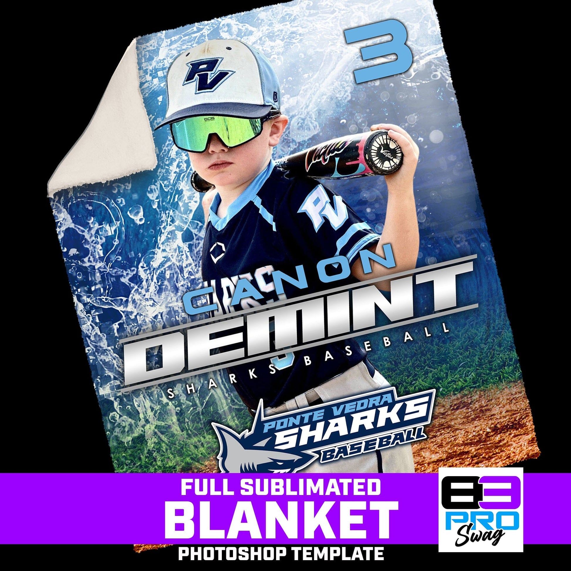 50"x60" Blanket Photoshop Template - Shark Multi-Sport-Photoshop Template - PSMGraphix