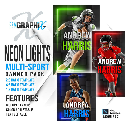 Neon Lights - Multi Sports Bundle-Photoshop Template - PSMGraphix