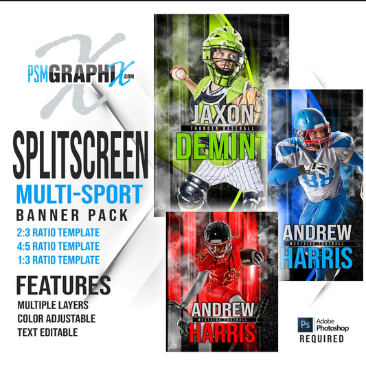 Split Screen - Multi Sports Bundle-Photoshop Template - PSMGraphix