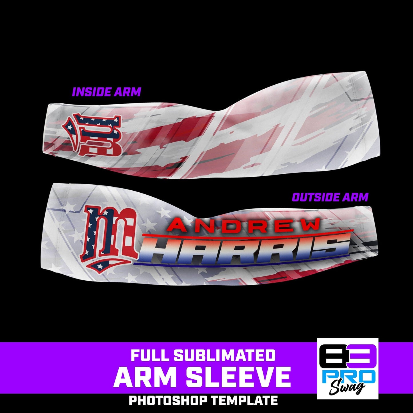 Arm Sleeve Photoshop Template - USA Slash - Multi-Sport-Photoshop Template - PSMGraphix