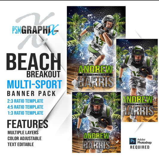 Beach Breakout - Multi Sport Banner Bundle-Photoshop Template - PSMGraphix