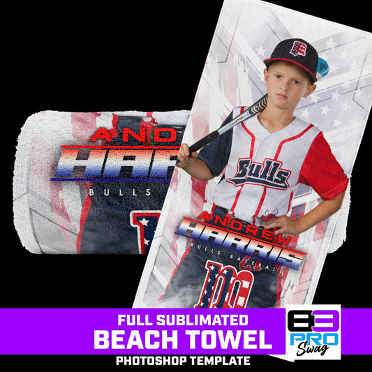 30"x60" Beach Towel Photoshop Template - USA Slash - Multi-Sport-Photoshop Template - PSMGraphix