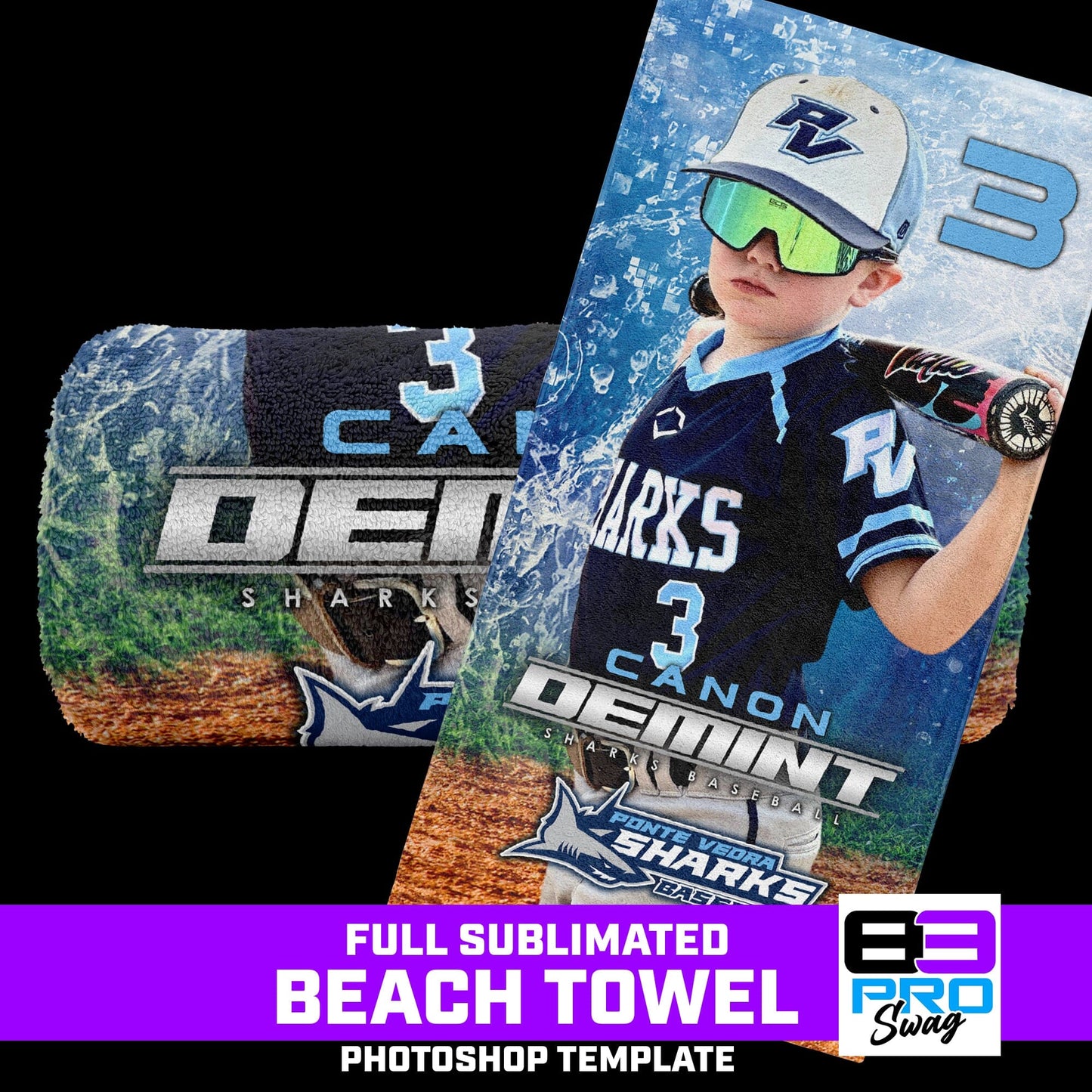 30"x60" Beach Towel Photoshop Template - Shark Multi-Sport-Photoshop Template - PSMGraphix