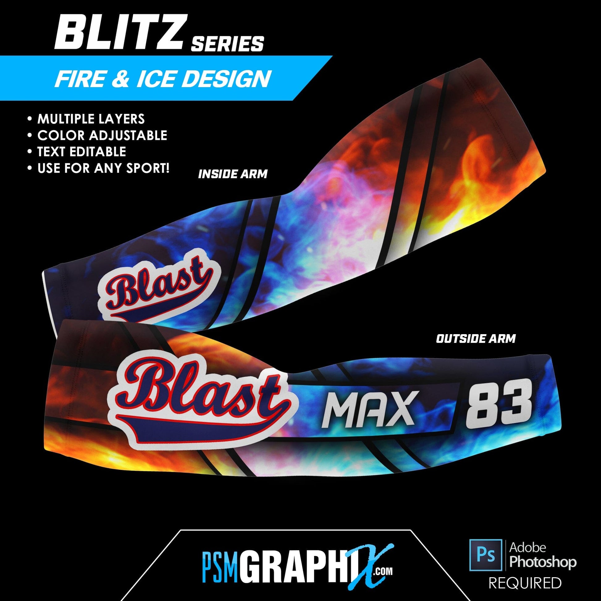 Fire & Ice - BLITZ Series - Arm Sleeve Photoshop Template-Photoshop Template - PSMGraphix