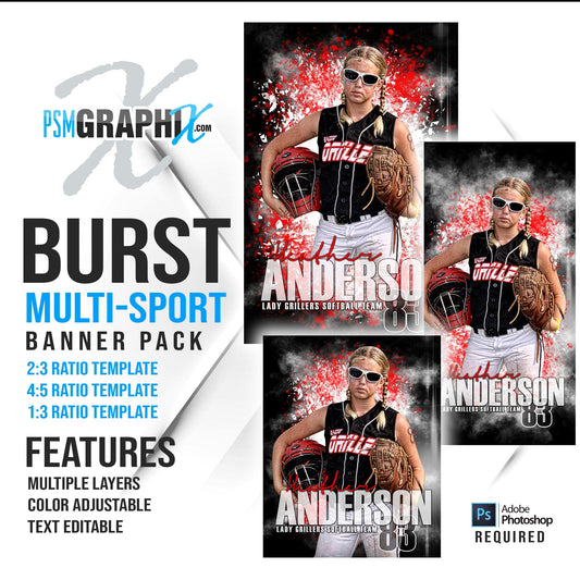 Burst - Multi Sport Banner Bundle-Photoshop Template - PSMGraphix