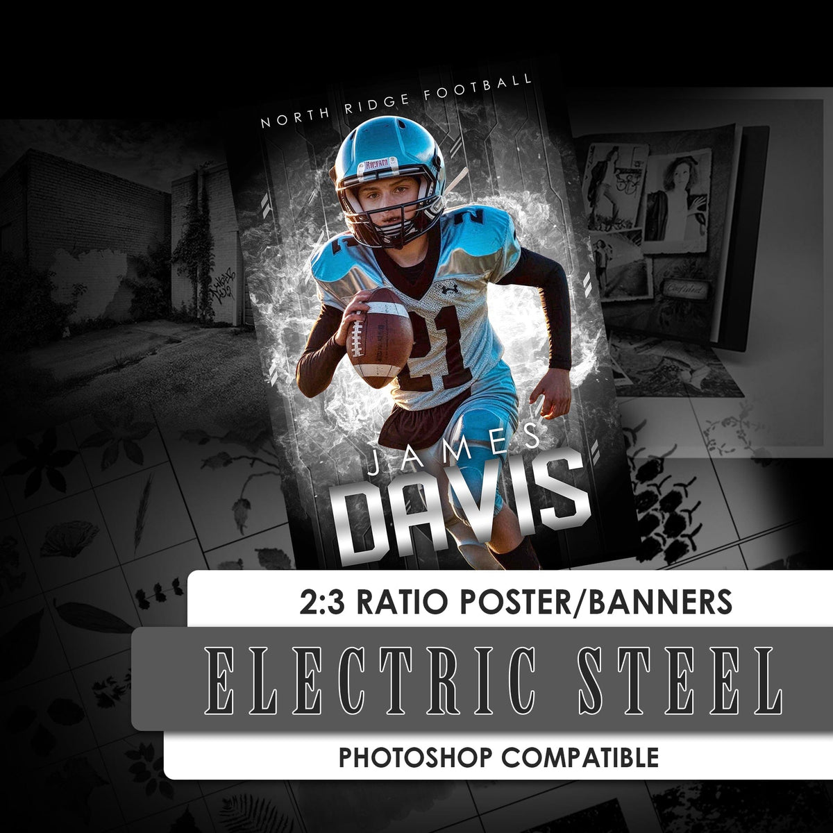 Electric Steel 2:3 Ratio Player Poster/Banner-Photoshop Template - PSMGraphix
