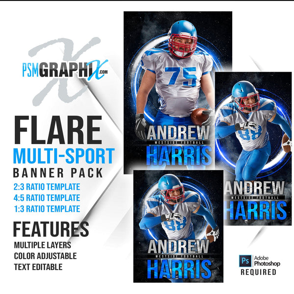 Flare - Multi Sport Banner Bundle-Photoshop Template - PSMGraphix