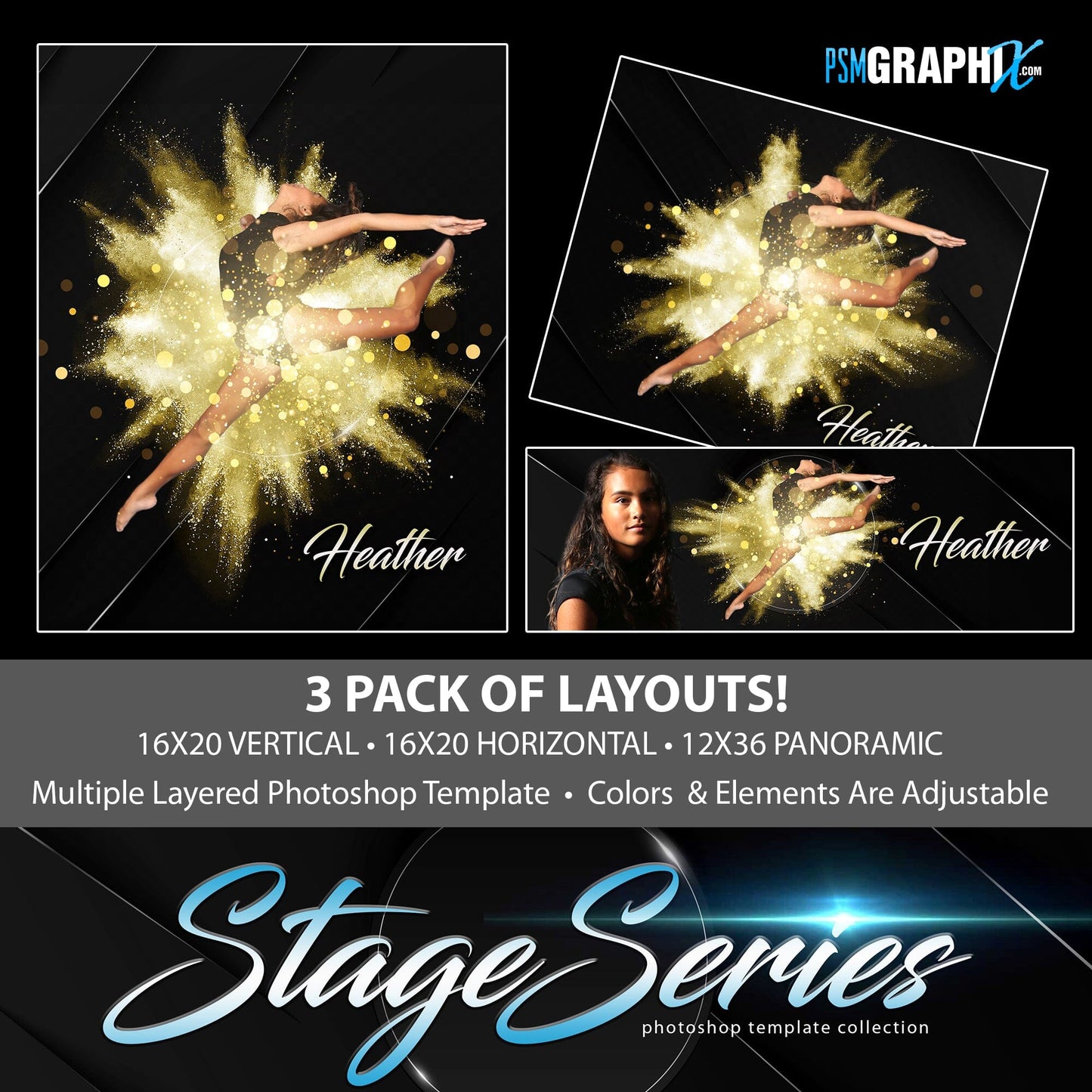 Gold Metal - Stage Series II - Photoshop Template 3 Pack-Photoshop Template - PSMGraphix