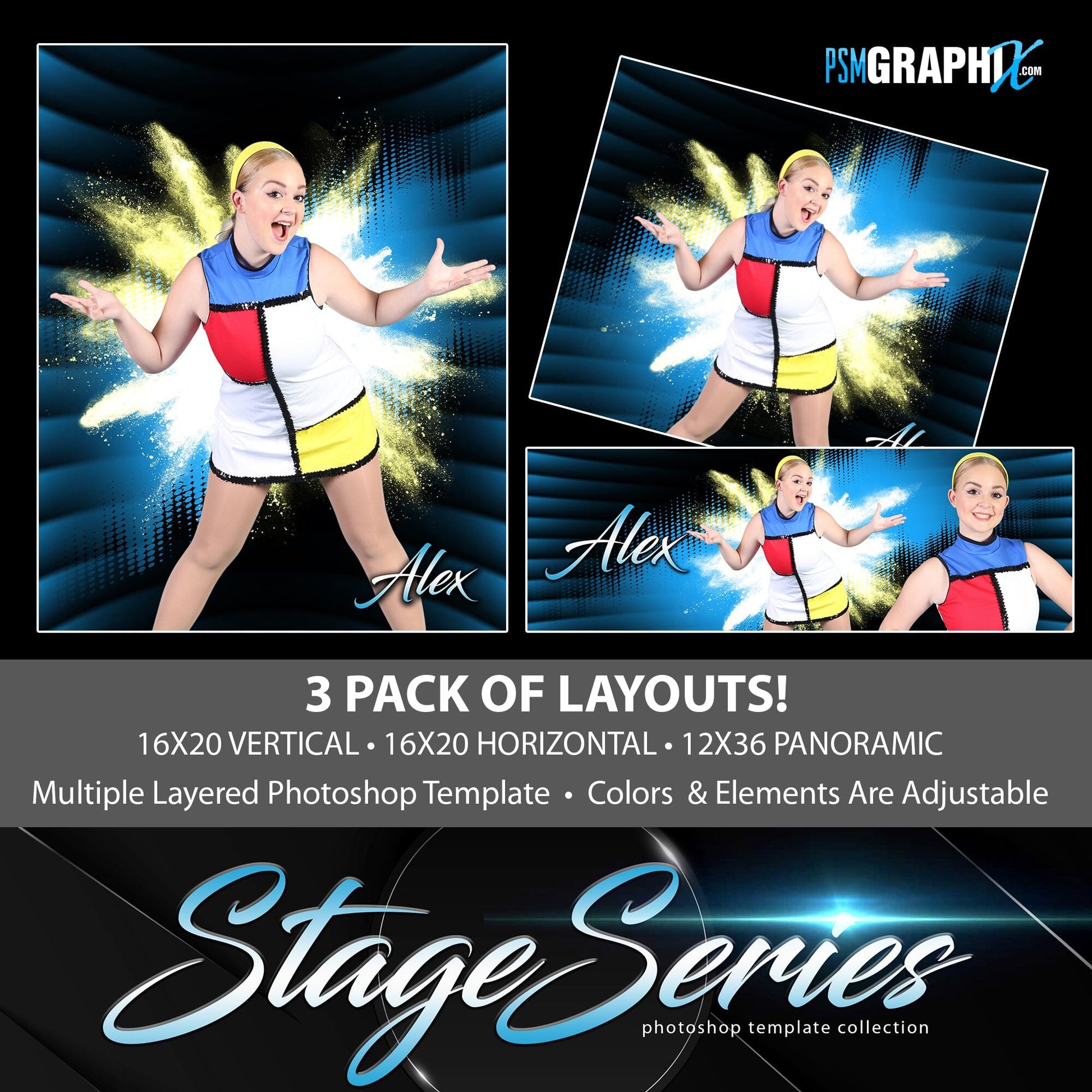Halftone Burst - Stage Series II - Photoshop Template 3 Pack-Photoshop Template - PSMGraphix