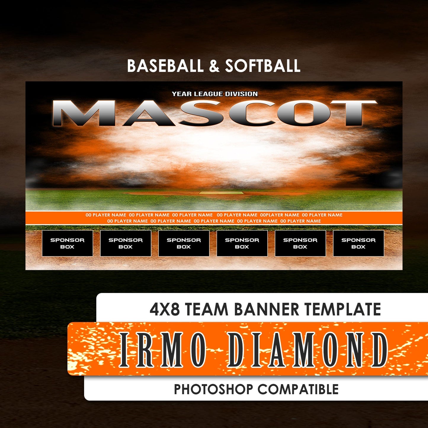 IRMO Diamond - 1:2 Ratio TEAM FIELD BANNER Photoshop Template