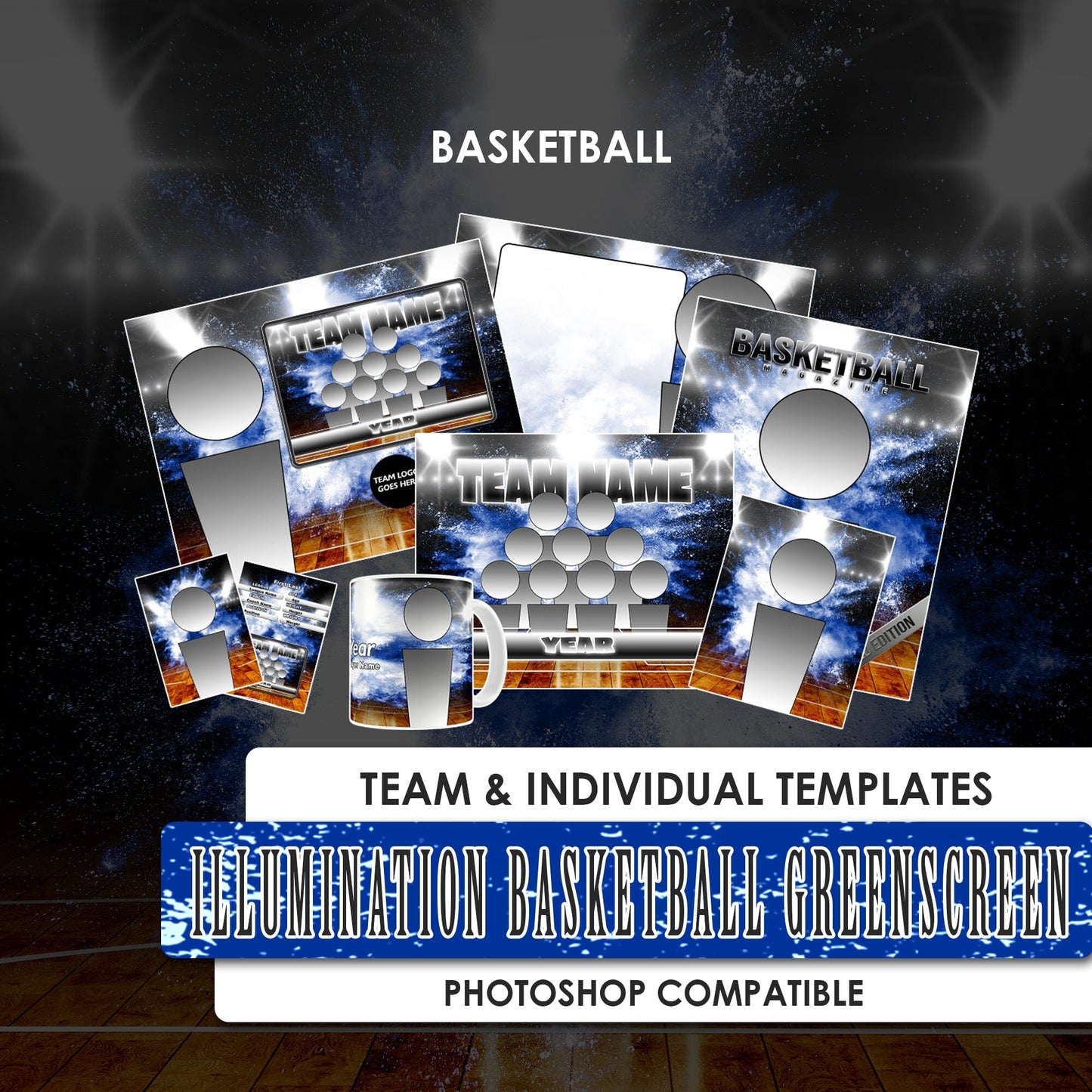 Illumination Basketball GreenScreen Team & Individual Graphics-Photoshop Template - PSMGraphix