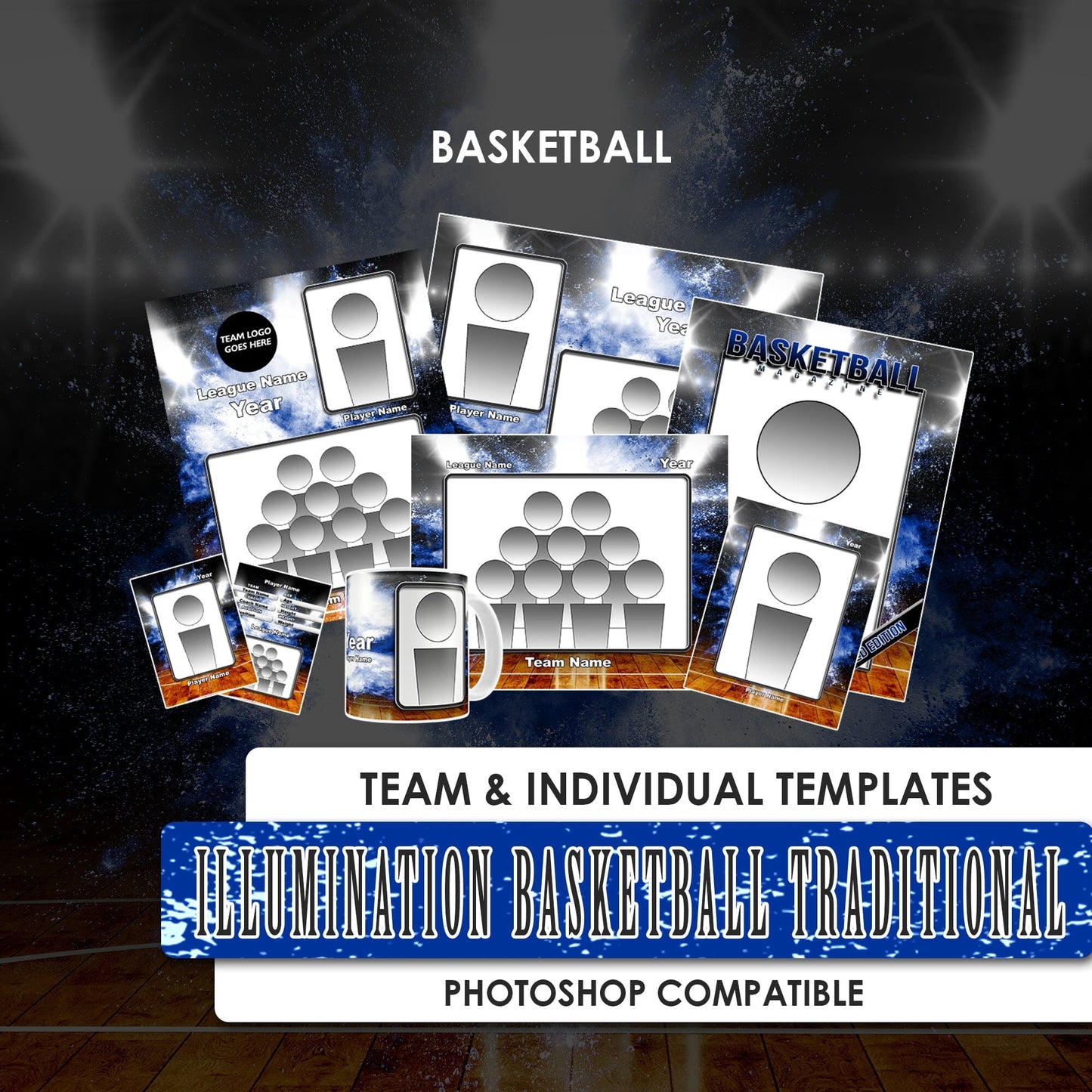 Illumination Basketball Traditional Team & Individual Graphics-Photoshop Template - PSMGraphix