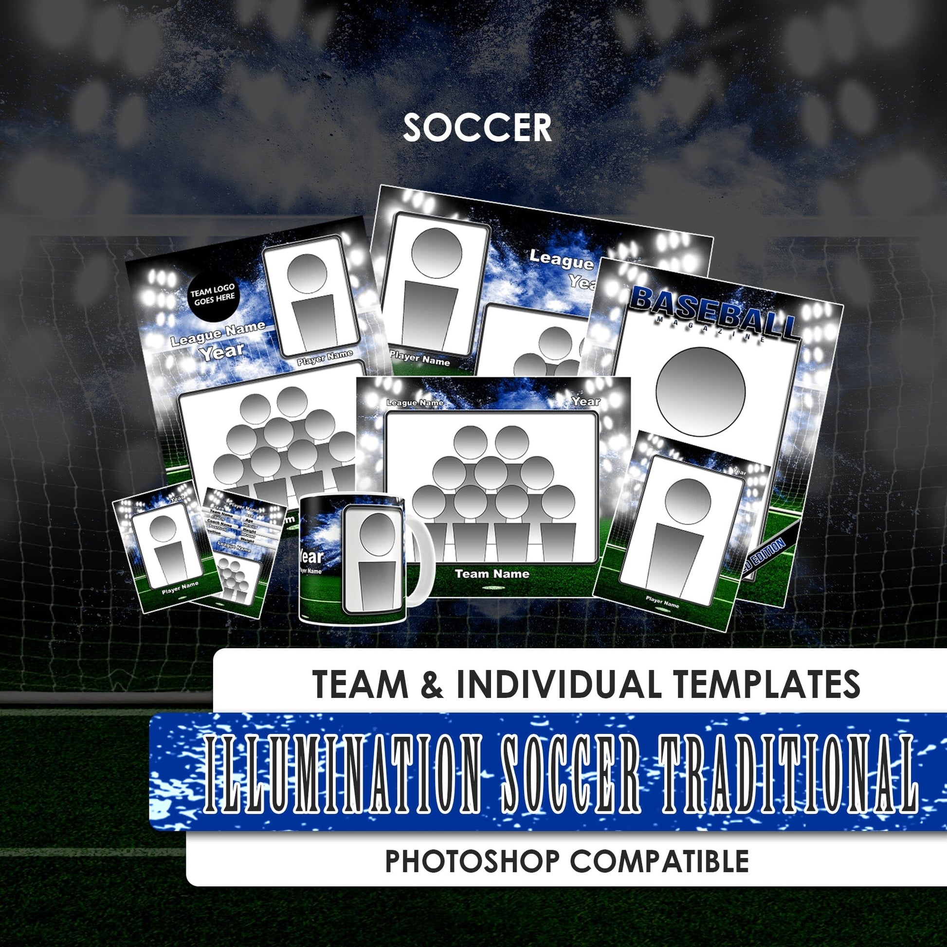 Illumination Soccer Traditional Team & Individual Graphics-Photoshop Template - PSMGraphix