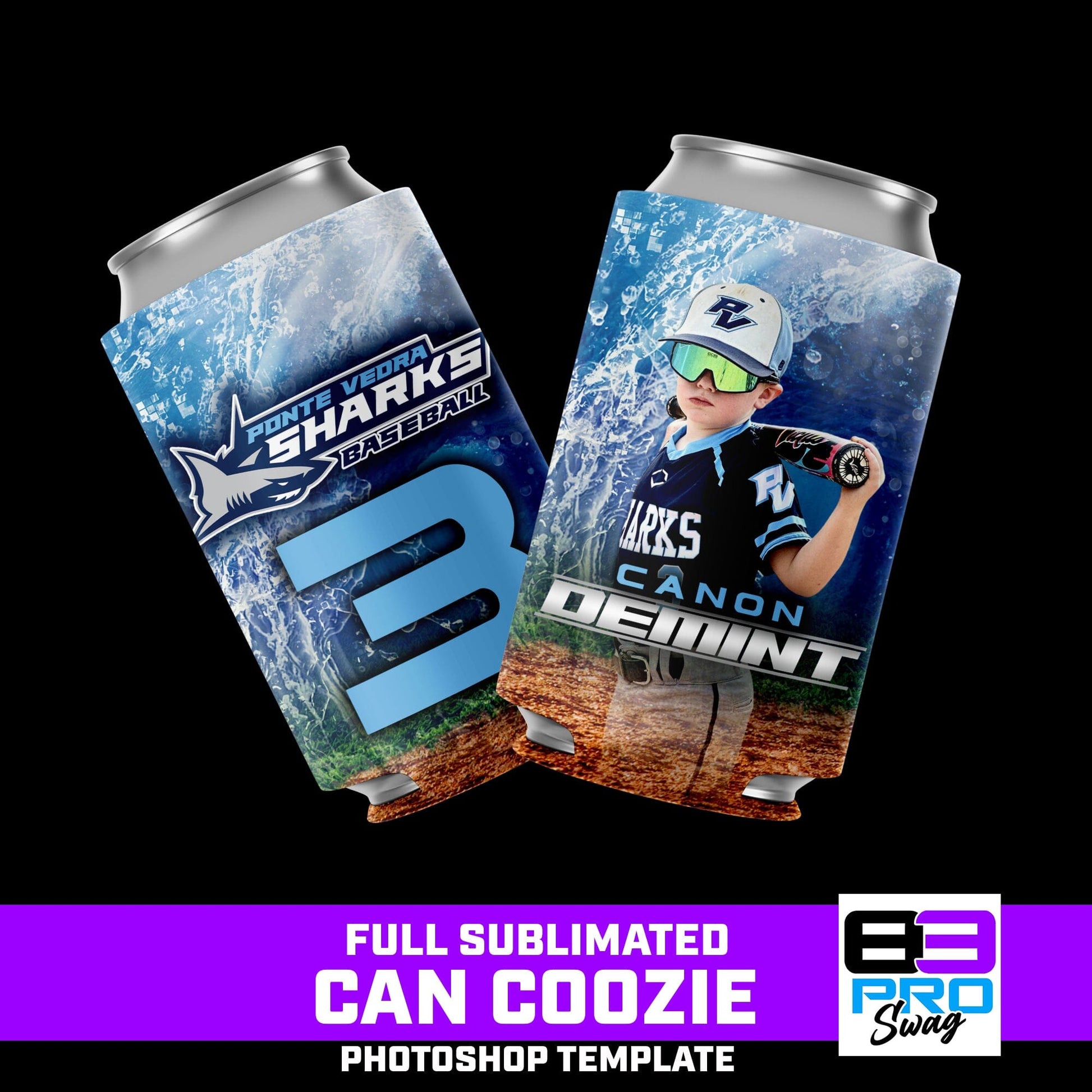 Can Coozie Photoshop Template - Shark Multi-Sport-Photoshop Template - PSMGraphix