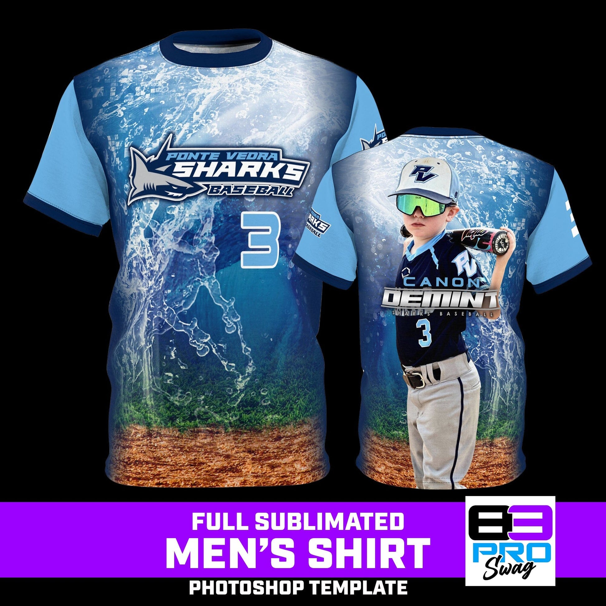 Men's Full Sublimated Sportswear Shirt - Shark Multi-Sport-Photoshop Template - PSMGraphix