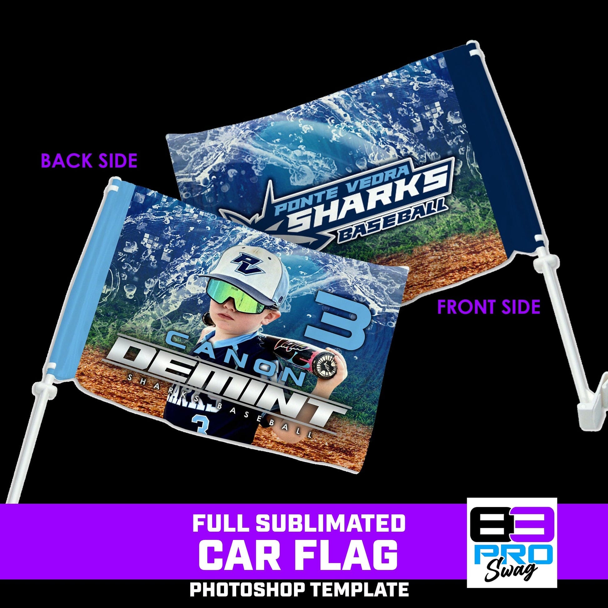 Car Flag Photoshop Template - Shark Multi-Sport-Photoshop Template - PSMGraphix