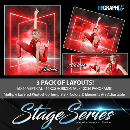 Neon Bricks - Stage Series II - Photoshop Template 3 Pack-Photoshop Template - PSMGraphix