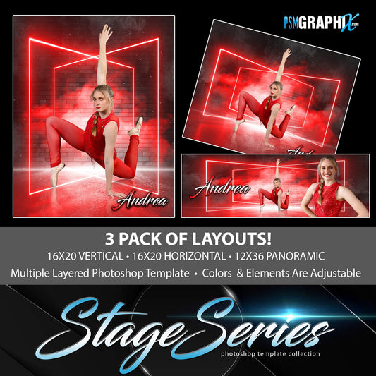 Neon Bricks - Stage Series II - Photoshop Template 3 Pack-Photoshop Template - PSMGraphix