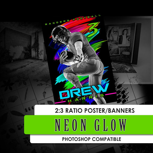 Neon Glow 2:3 Ratio Player Poster/Banner-Photoshop Template - PSMGraphix