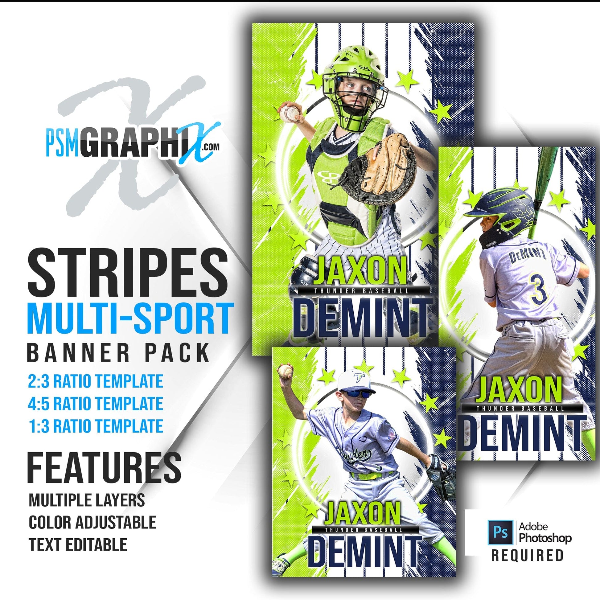 Stripes - Multi Sport Banner Bundle-Photoshop Template - PSMGraphix