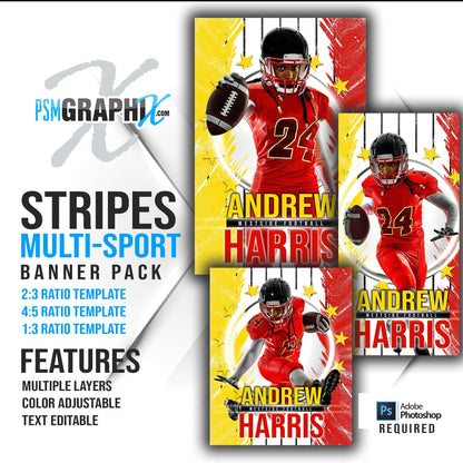 Stripes - Multi Sport Banner Bundle-Photoshop Template - PSMGraphix