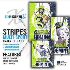 Stripes - Multi Sport Banner Bundle-Photoshop Template - PSMGraphix