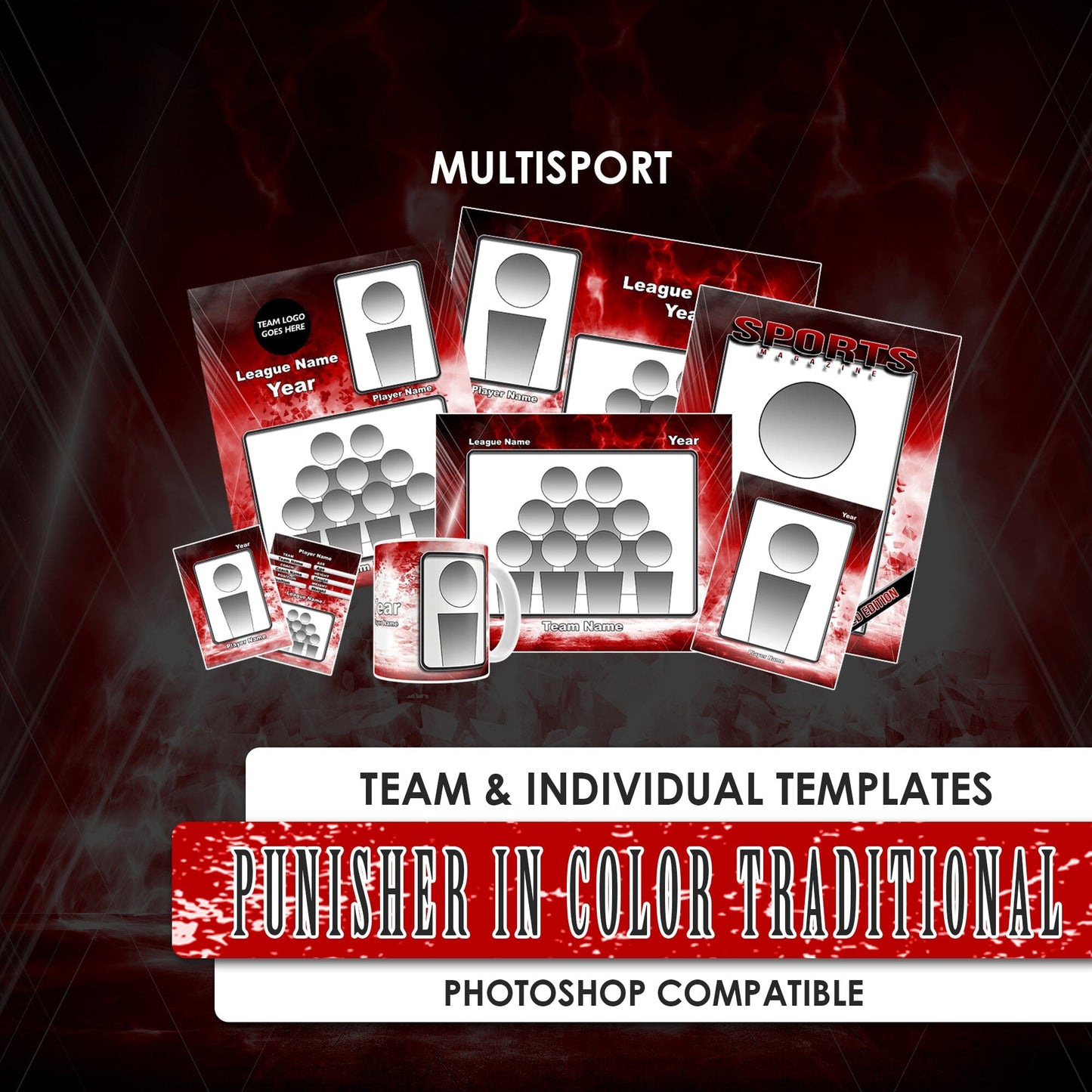 Punisher in Color Traditional Team & Individual Template Package-Photoshop Template - PSMGraphix