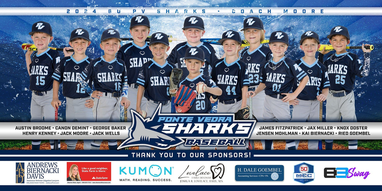 1:2 Ratio TEAM FIELD BANNER Photoshop Template - Shark Multi-Sport-Photoshop Template - PSMGraphix