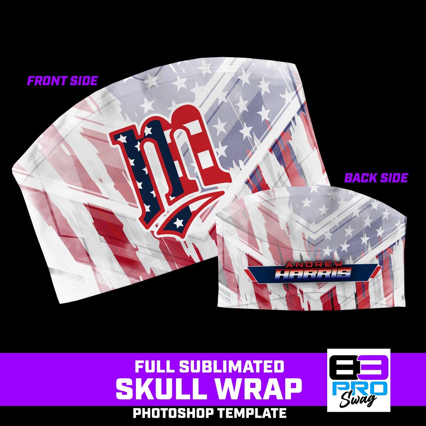 Skull Wrap Headband Photoshop Template - USA Slash - Multi-Sport-Photoshop Template - PSMGraphix