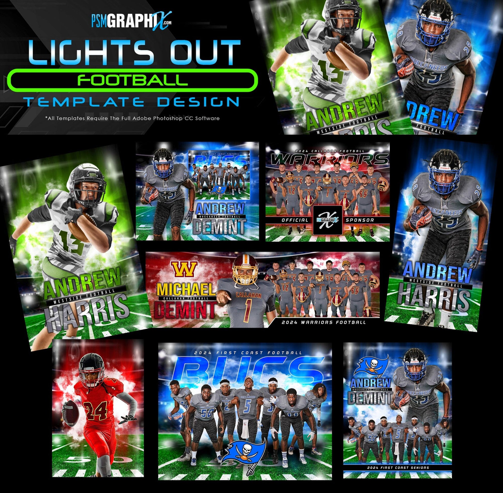 Lights Out - Football Specific - FULL TEMPLATE COLLECTION-Photoshop Template - PSMGraphix