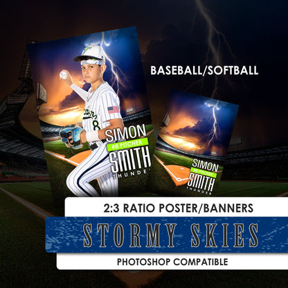 Stormy Skies - Baseball  2:3 Ratio Player Poster/Banner