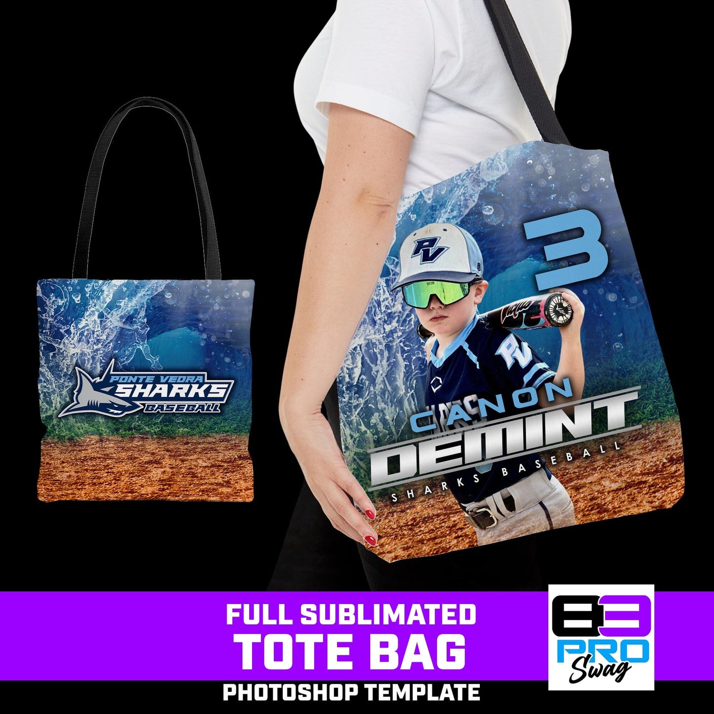 Tote Bag Photoshop Template - Shark Multi-Sport-Photoshop Template - PSMGraphix