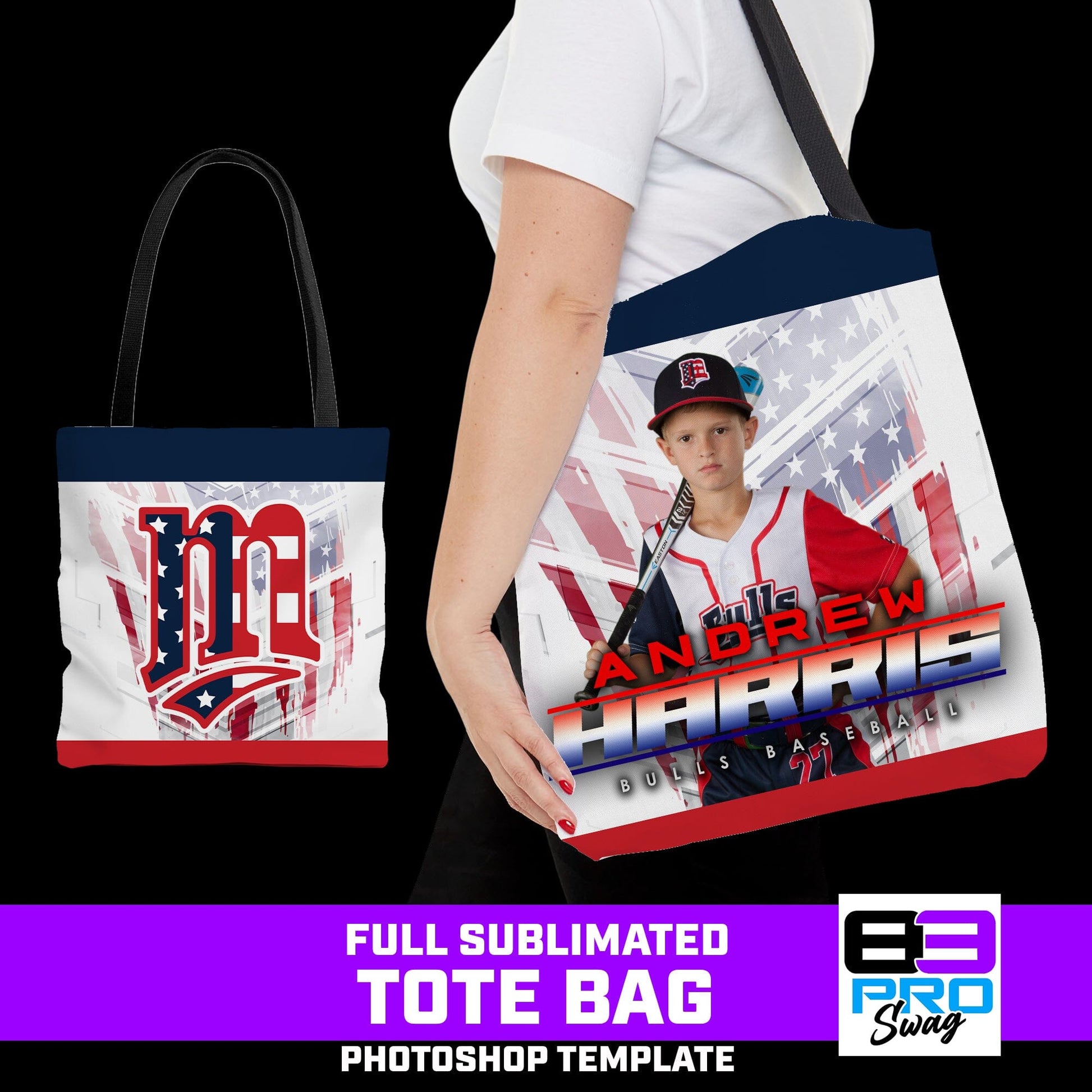 Tote Bag Photoshop Template - USA Slash - Multi-Sport-Photoshop Template - PSMGraphix