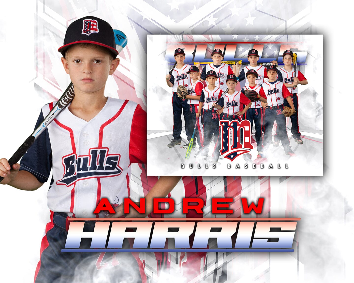 4:5 Ratio HORIZONTAL MEMORY MATE Photoshop Template - USA Slash - Multi-Sport-Photoshop Template - PSMGraphix