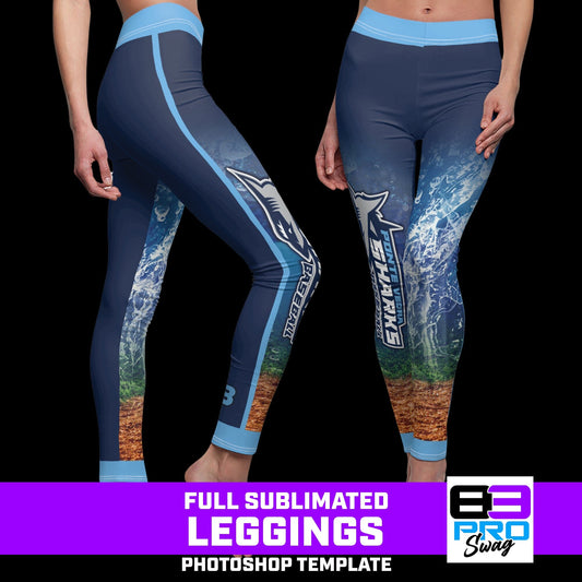 Women's Full Sublimated Sportswear Leggings - Shark Multi-Sport-Photoshop Template - PSMGraphix