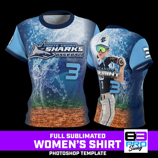 Women's Full Sublimated Sportswear Shirt - Shark Multi-Sport-Photoshop Template - PSMGraphix