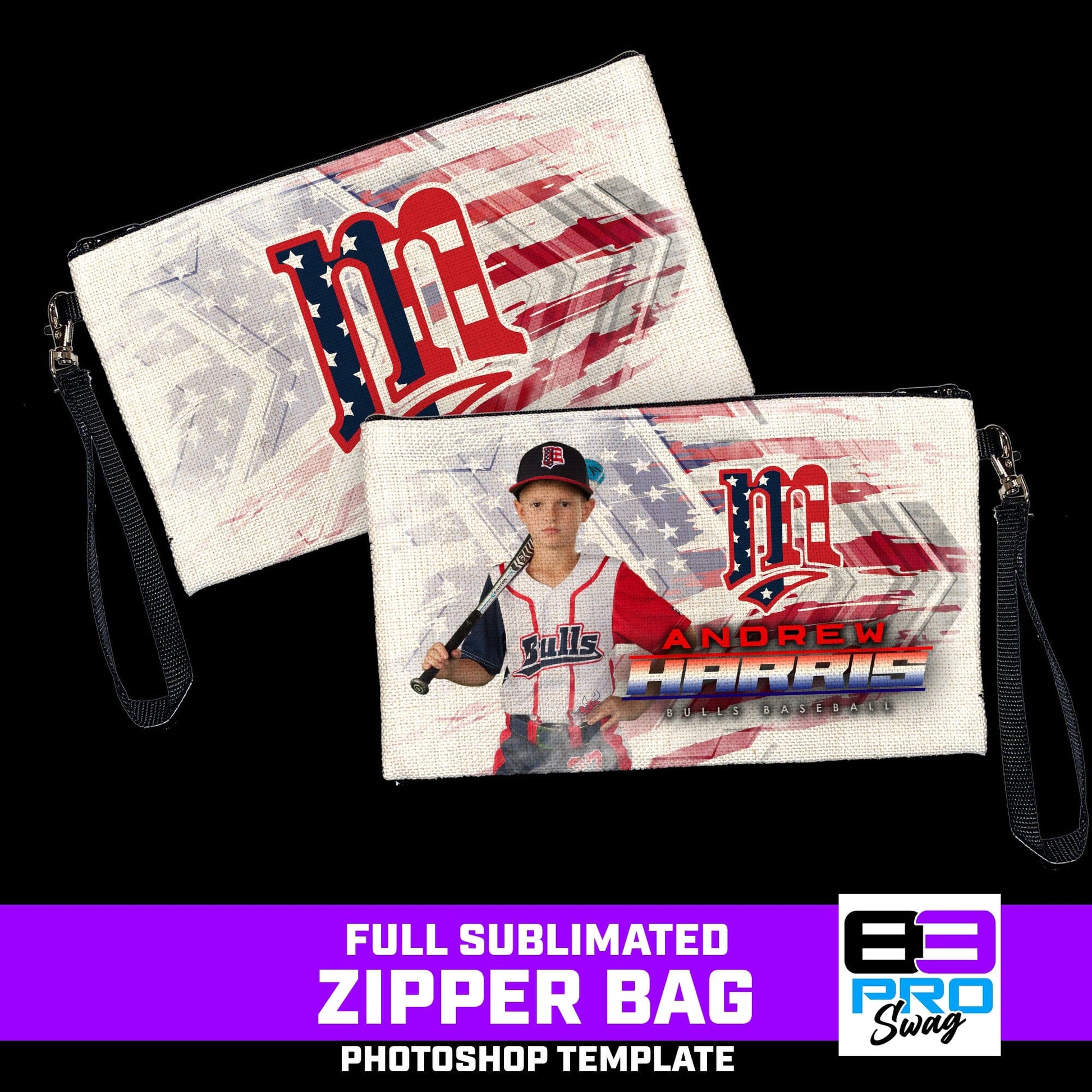 Zipper Bag Photoshop Template - USA Slash - Multi-Sport-Photoshop Template - PSMGraphix