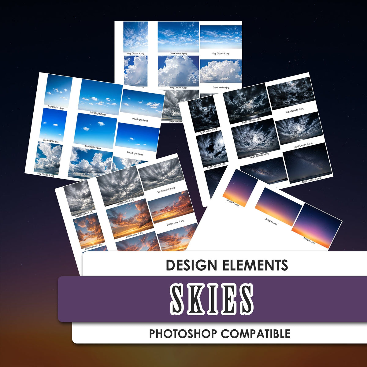 Skies Design Elements sky overlays for sports photography by PSM Graphix